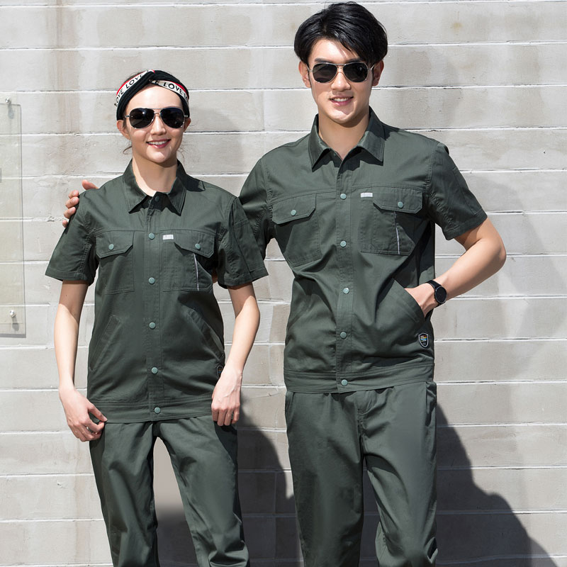 SYX209 工服夏季薄款全棉工廠(chǎng)車(chē)間透氣勞保服工衣訂做衣短袖工作服套裝廣州生產(chǎn)廠(chǎng)家純棉工作服短袖套裝定制廠(chǎng)家工裝