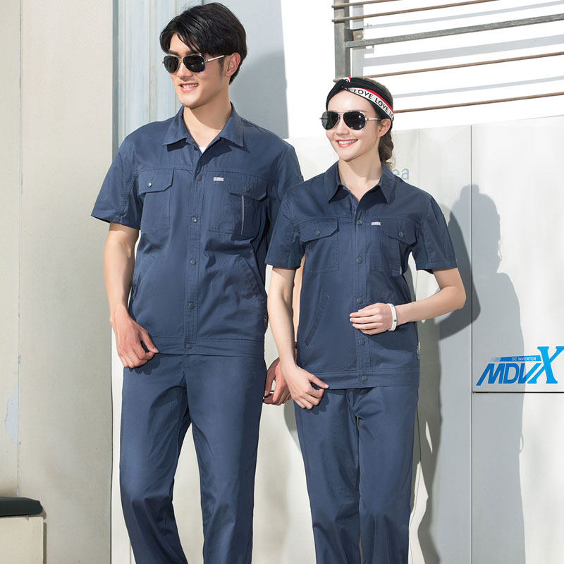 SYX203 廣州生產(chǎn)廠(chǎng)家純棉工作服短袖套裝定制廠(chǎng)家工裝工服夏季薄款全棉工廠(chǎng)車(chē)間透氣勞保服工衣訂做衣短袖工作服套裝