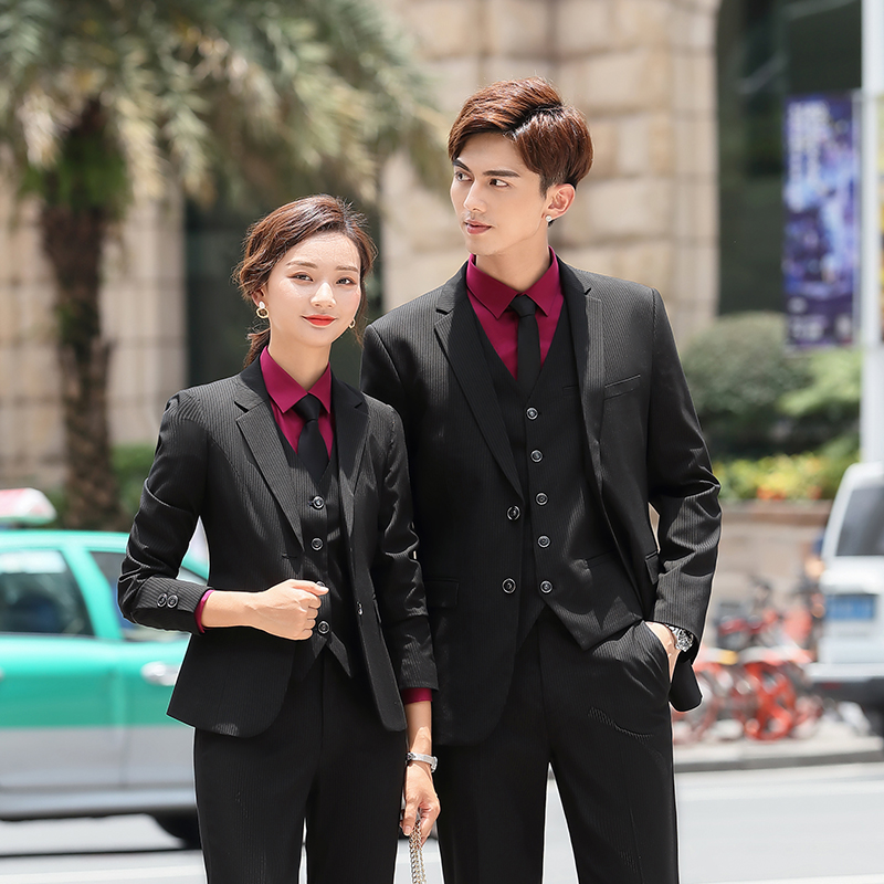 Y8006 細(xì)條紋男女同款西服工作服商務(wù)西裝定做企業(yè)職業(yè)裝定制