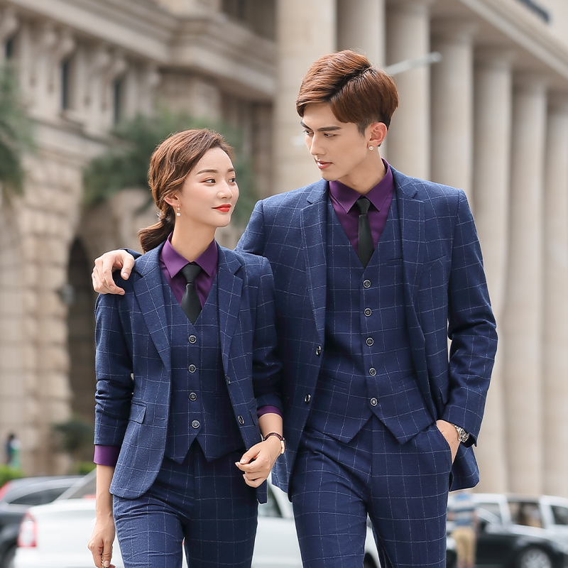 Y8003款 格子款式男女同款秋裝OL職業(yè)裝商務(wù)西裝工作服定制